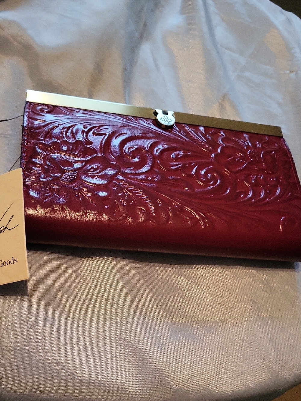 Patricia Nash Cauchy Ruby Red Leather Clutch with Gold-Tone Frame Bnwt ML